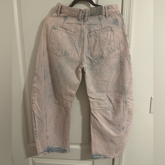 We The Free Pink and Blue Denim Barrel Jeans - Picture 2 of 3